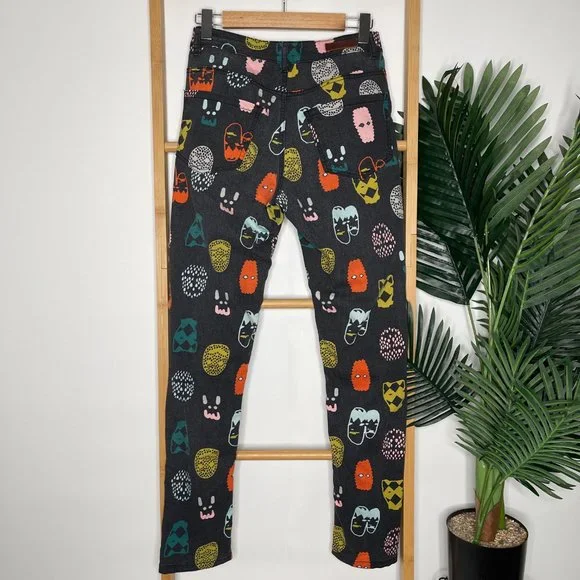 SOLD Gorman x Fred Fowler Face Print Jeans Pants Size 8 Faded Skinny Cotton - Picture 2 of 11